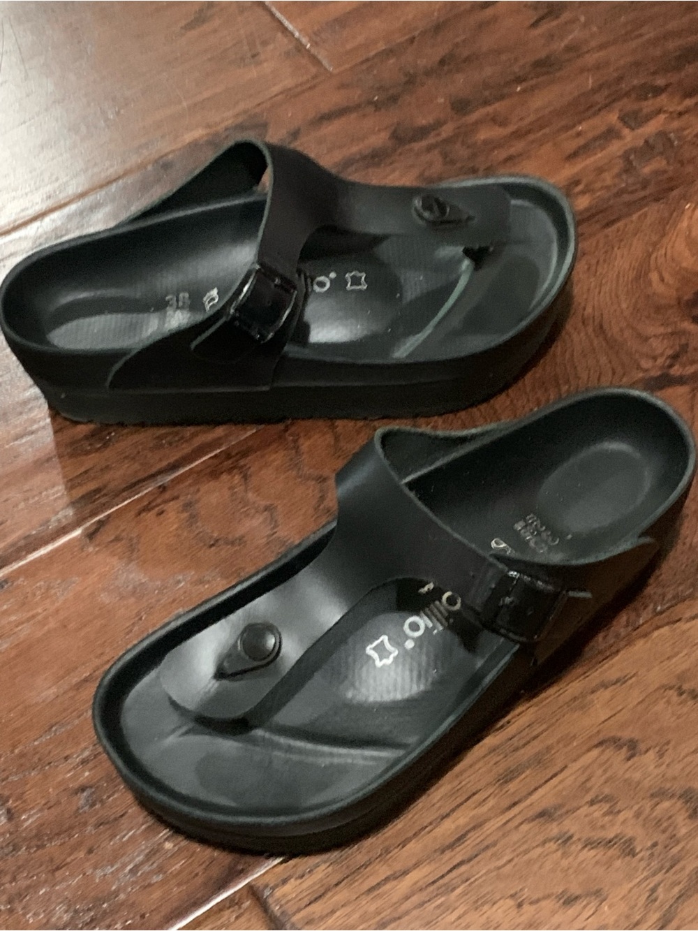 Birkenstock Papillio Gizeh Platform Sandals Black Leather Size 38